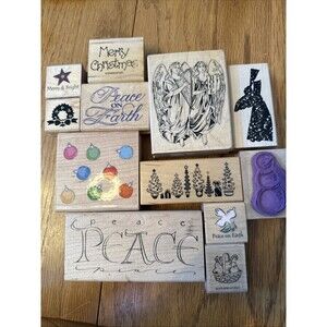 VINTAGE WOOD MOUNTED RUBBER STAMPS‎ LOT OF 12 SOME RARE